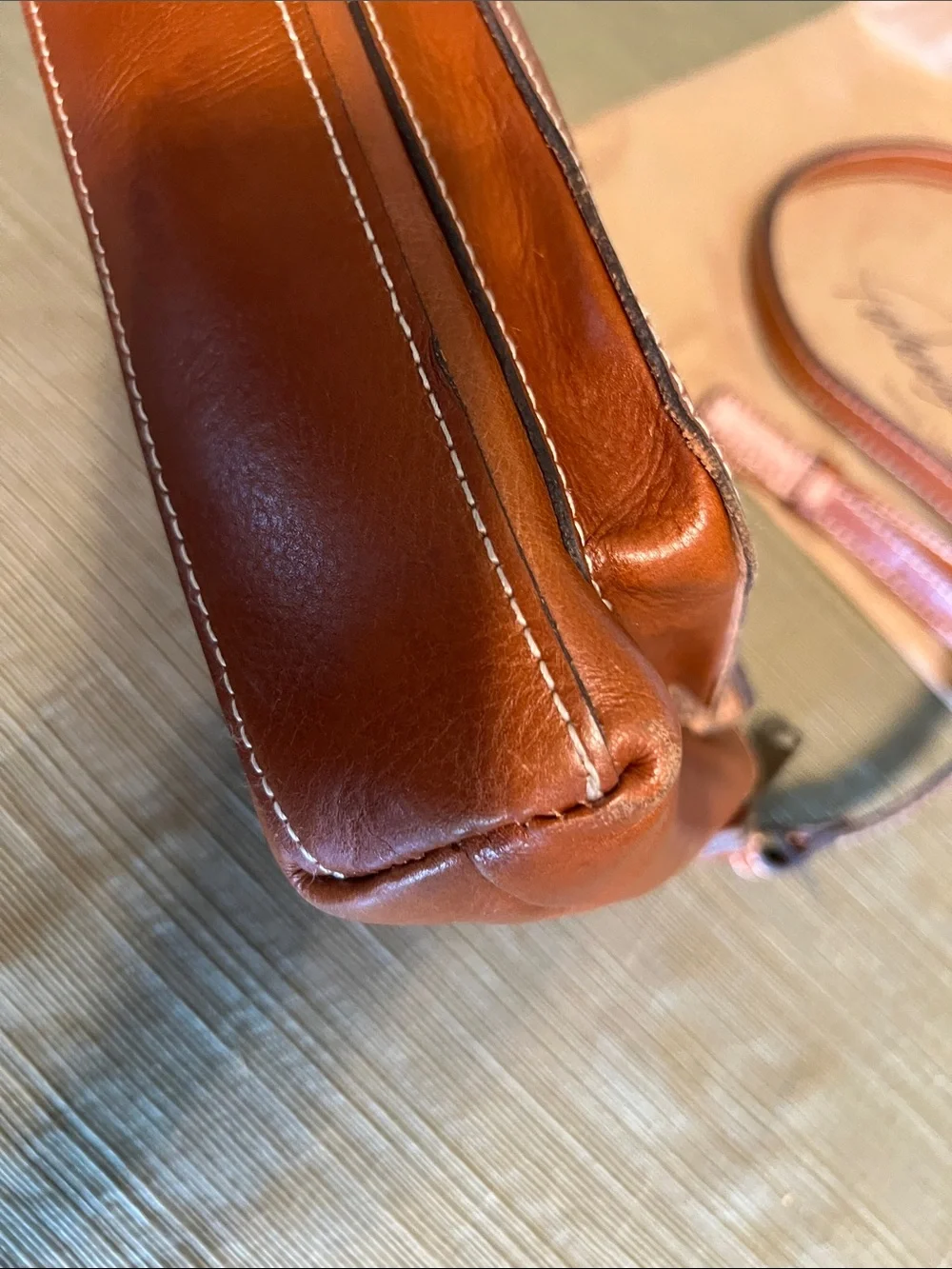 Patricia Nash Cognac Leather Crossbody with Buckle Detail and Matching Wallet